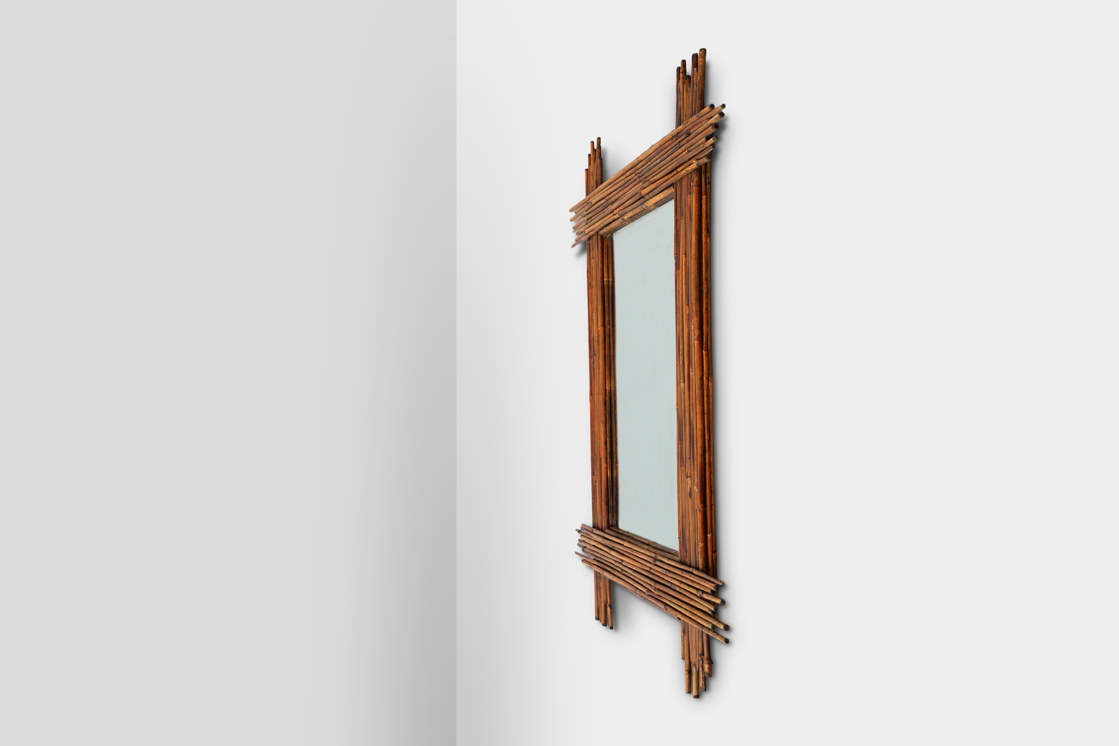  Large Vintage bamboo mirror with beveled mirror, France 1960sthumbnail